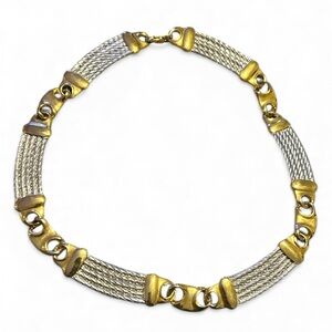 Vintage 2-Tone Silver & Gold Twisted Cable Link Chain Necklace